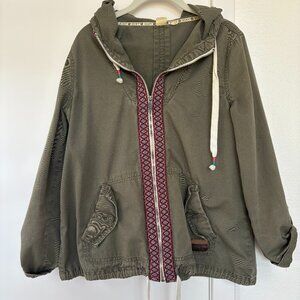 Roxy‎ Olive Green Boho Embroidered Jacket, Hood and Front Pockets, Drawstring, M